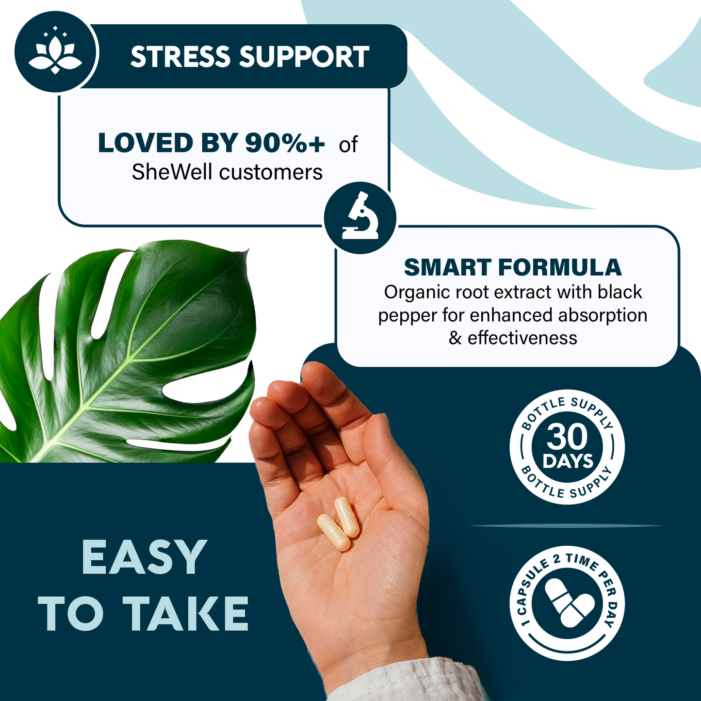 SheWell Ashwagandha Capsules – 650 mg Organic Root + 5 mg Black Pepper – Mood & Stress Support – 60 Vegan Caps