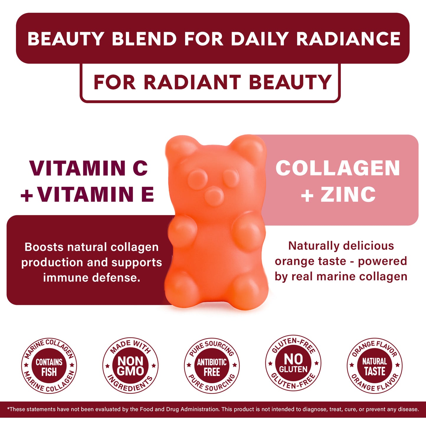 SheWell Collagen Gummies – Orange Flavor | Collagen Peptides + Vitamin C, E, Biotin & Zinc | Skin, Hair & Joint Support | 60 Gummies