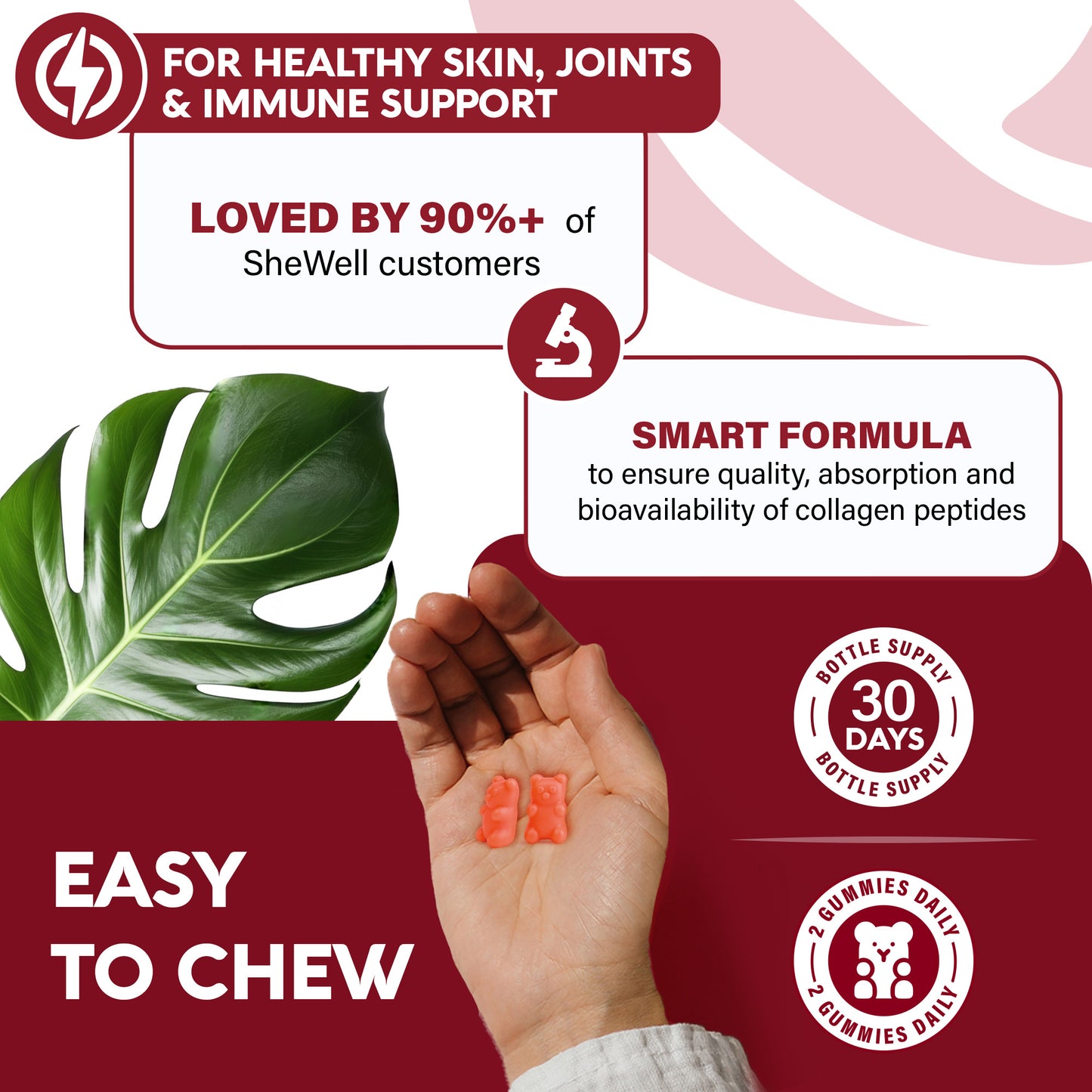 SheWell Collagen Gummies – Orange Flavor | Collagen Peptides + Vitamin C, E, Biotin & Zinc | Skin, Hair & Joint Support | 60 Gummies