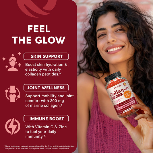 SheWell Collagen Gummies – Orange Flavor | Collagen Peptides + Vitamin C, E, Biotin & Zinc | Skin, Hair & Joint Support | 60 Gummies