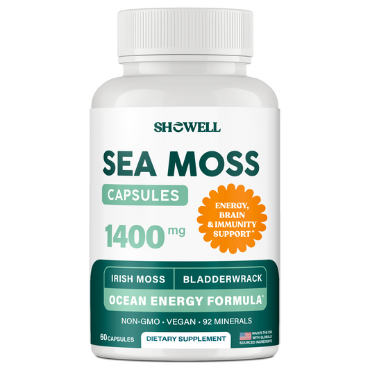 SheWell Organic Sea Moss Capsules 1400mg - Irish Moss + Bladderwrack + Burdock Root Complex for Glowing Skin & Immune Support* - 60 Vegan Capsules